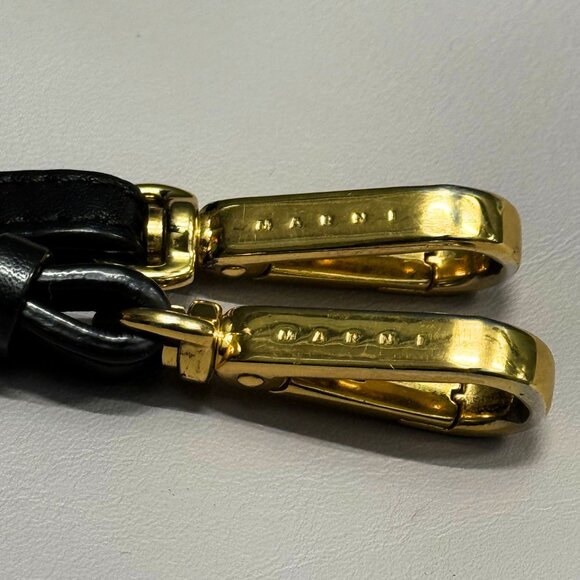 MARNI black leather gold brass frame crossbody shoulder bag - Picture 7 of 12